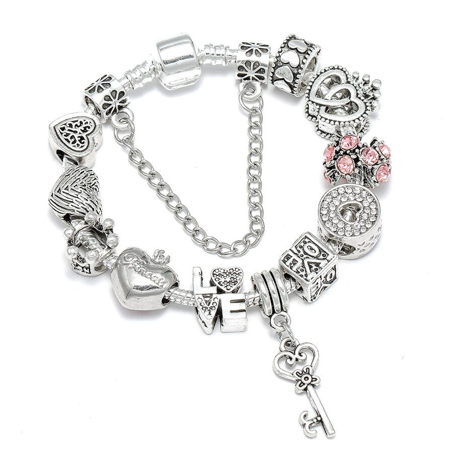 Bracciale "la chiave dell'amore" + tutti i charms inclusi
