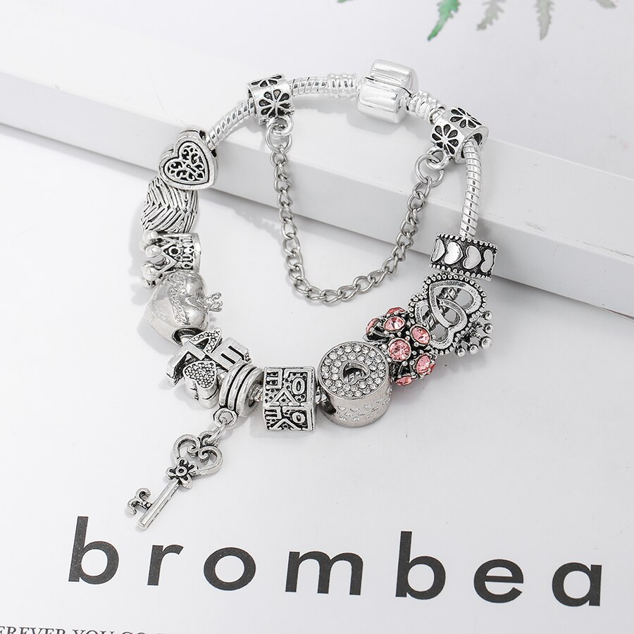 Bracciale "la chiave dell'amore" + tutti i charms inclusi